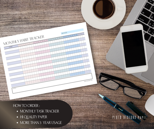 MONTHLY HABIT TRACKER |TASK CHECKLIST PLANNER CALENDAR | STATIONERY