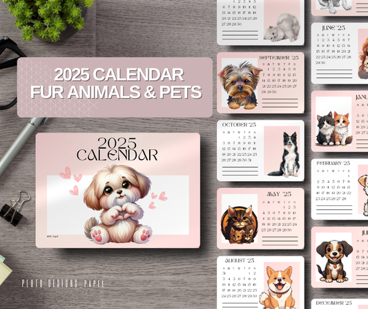 2025 FLASH CARD MINI CALENDAR DESK CALENDAR WITH STAND (FUR BABIES PET & COQUETTES