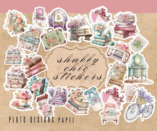 SHABBY CHIC WATERPROOF STICKERS STATIONERY 30 PCS SET