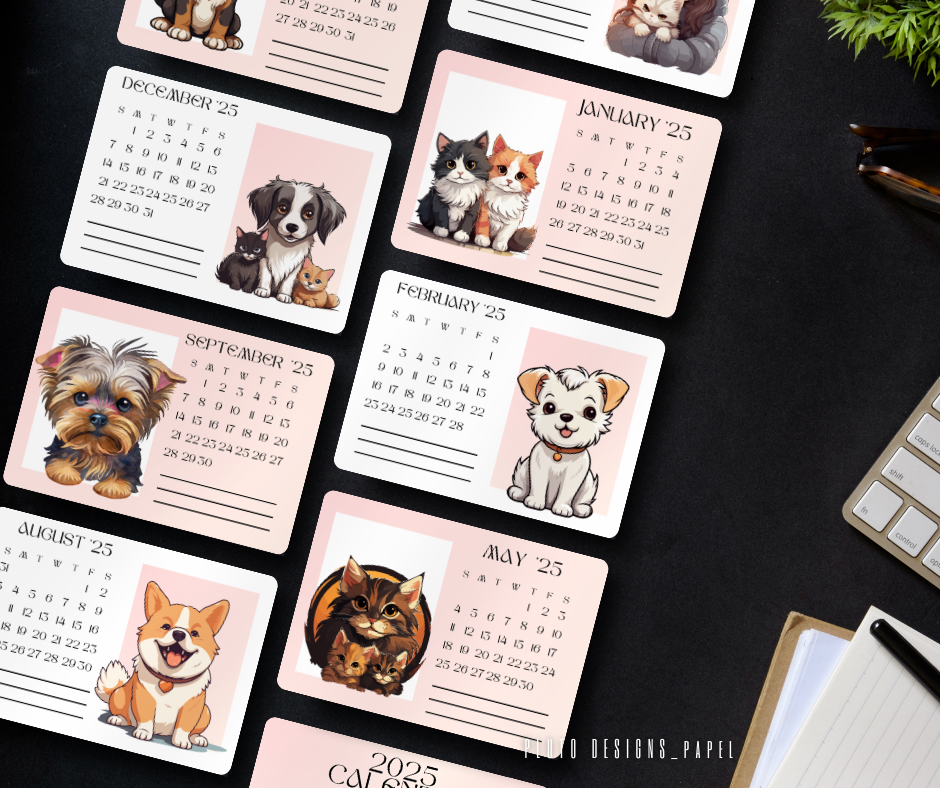 2025 FLASH CARD MINI CALENDAR DESK CALENDAR WITH STAND (FUR BABIES PET & COQUETTES