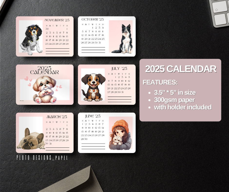 2025 FLASH CARD MINI CALENDAR DESK CALENDAR WITH STAND (FUR BABIES PET & COQUETTES