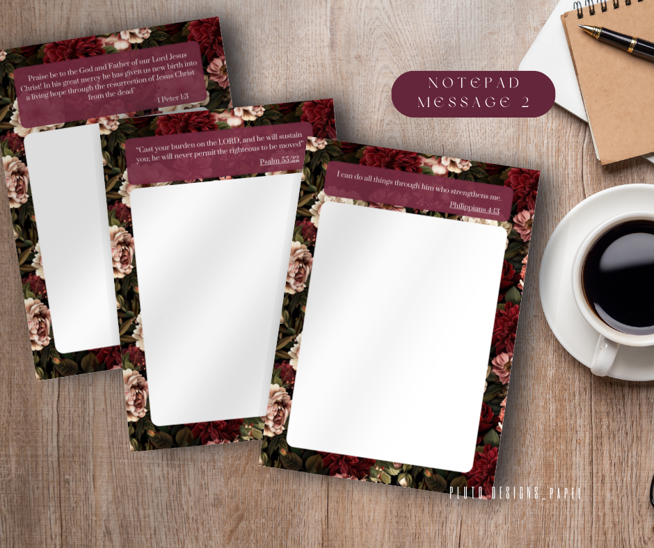 FAITH IN BIBLE MESSAGES CHRISTIAN PRAISE IN BURGUNDY FLORALS NOTEPAD A5