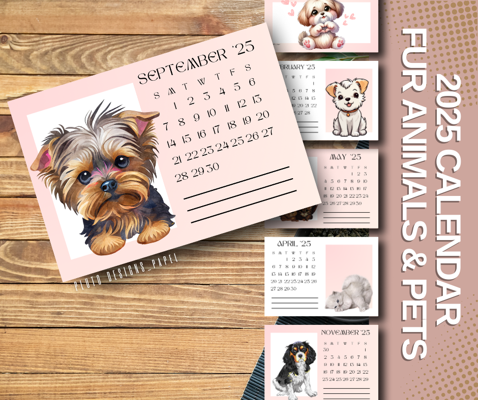 2025 FLASH CARD MINI CALENDAR DESK CALENDAR WITH STAND (FUR BABIES PET & COQUETTES