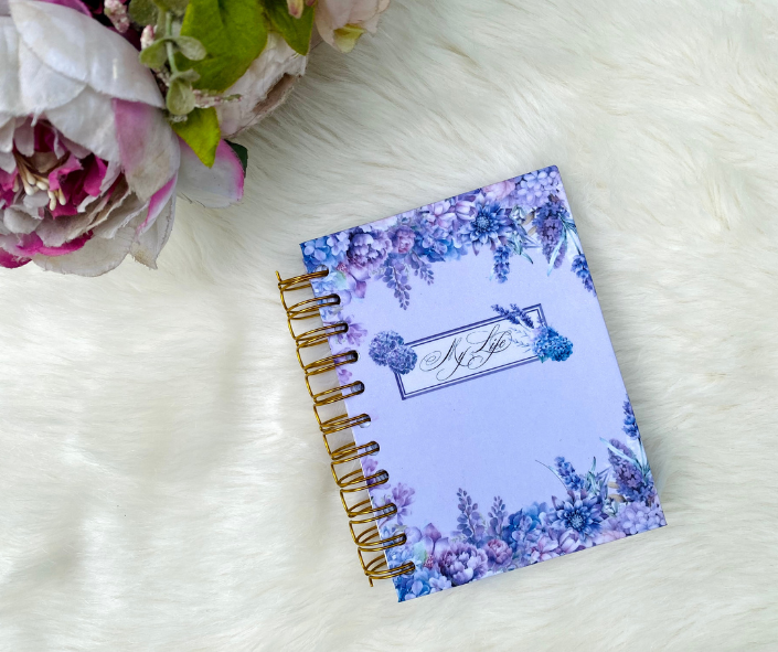 2025 UNDATED PLANNER JOURNAL IN PURPLE & BLUEFLORALS | LAVENDER FLOWER MINI PLANNER