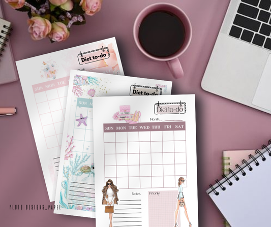 DIET TO-DO NOTEPAD PLANNER (MOCHA, FLORALS, CUTE FASHION)  DIET PLANNER STATIONERY