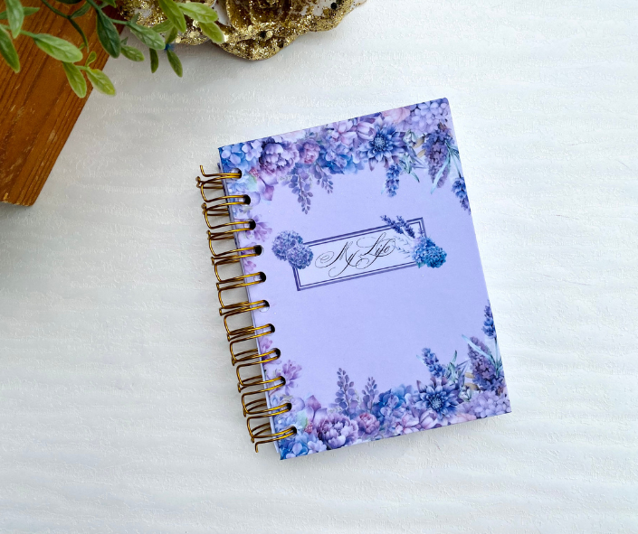 2025 UNDATED PLANNER JOURNAL IN PURPLE & BLUEFLORALS | LAVENDER FLOWER MINI PLANNER