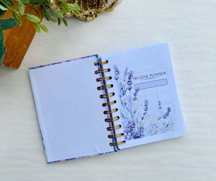 2025 UNDATED PLANNER JOURNAL IN PURPLE & BLUEFLORALS | LAVENDER FLOWER MINI PLANNER