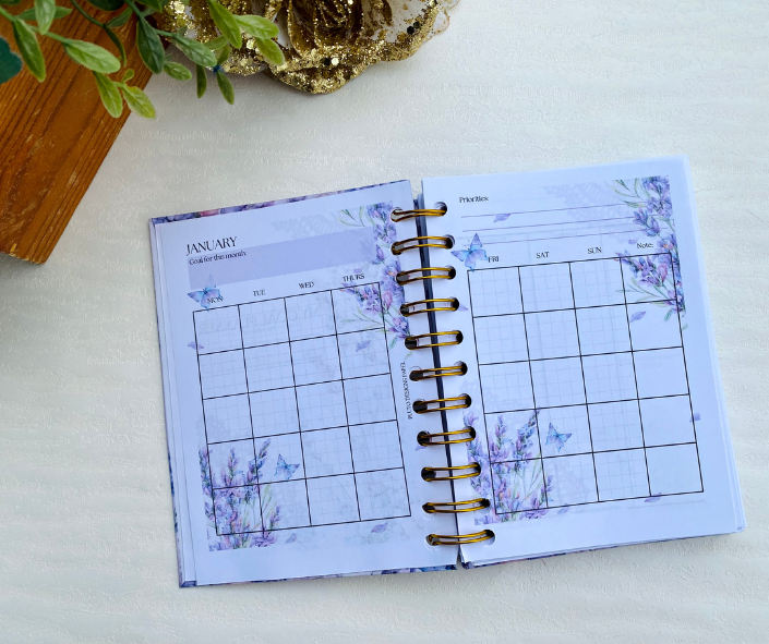 2025 UNDATED PLANNER JOURNAL IN PURPLE & BLUEFLORALS | LAVENDER FLOWER MINI PLANNER