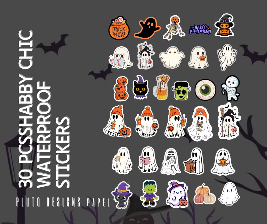 HALOWEEN TRICK OR TREAT WATERPROOF STICKERS STATIONERY 30 PCS SET