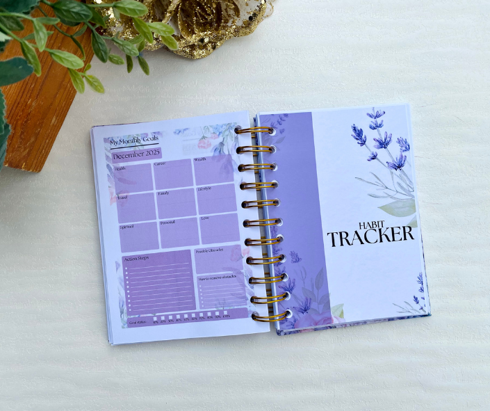 2025 UNDATED PLANNER JOURNAL IN PURPLE & BLUEFLORALS | LAVENDER FLOWER MINI PLANNER