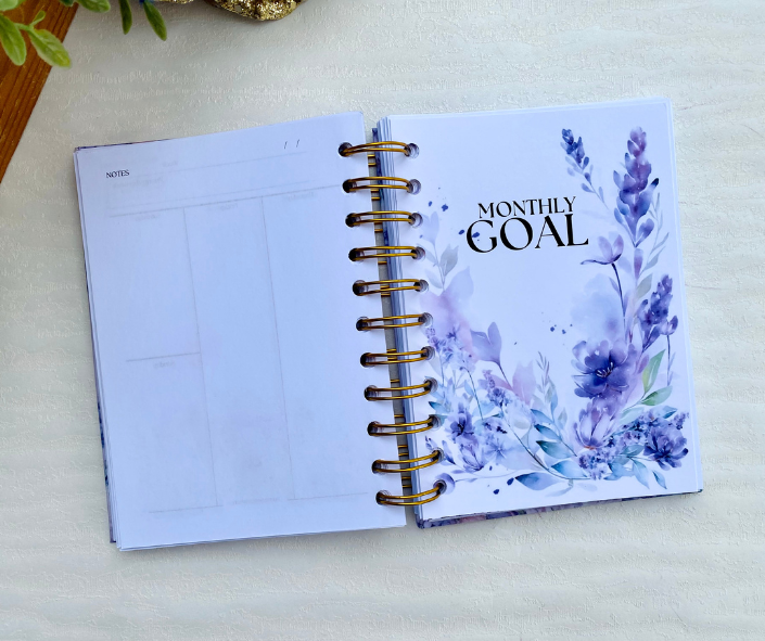 2025 UNDATED PLANNER JOURNAL IN PURPLE & BLUEFLORALS | LAVENDER FLOWER MINI PLANNER