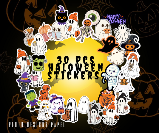 HALOWEEN TRICK OR TREAT WATERPROOF STICKERS STATIONERY 30 PCS SET